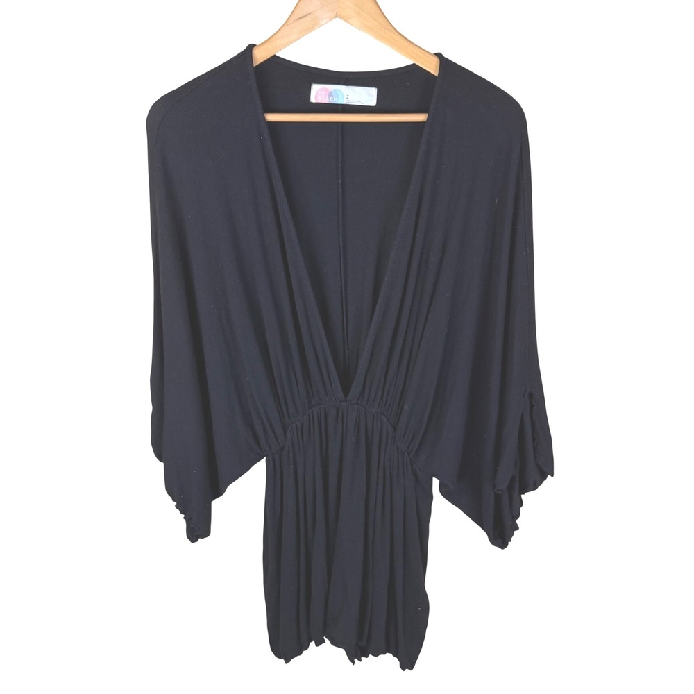Free People FP Beach Cover Up Romper V-Neck Dolman Sleeve Small Black Boho Goth